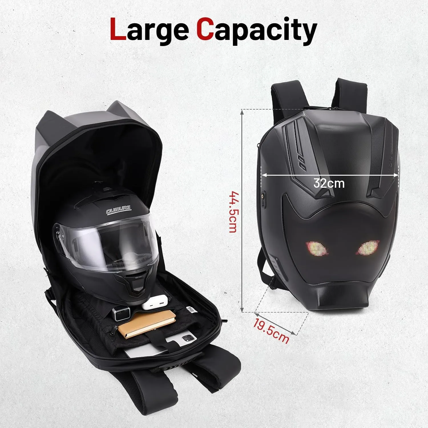 Motorcycle Backpack for Men LED Backpack, DIY Programming GIFs, Hard Shell, 40-55L Large Capacity and Waterproof Laptop Backpack