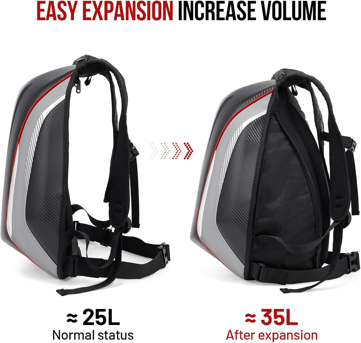 Motorcycle Backpack for Men, Waterproof Helmet Backpack Hard Shell 35L Large Capacity with Expandable Storage and Rain Cover, Gray