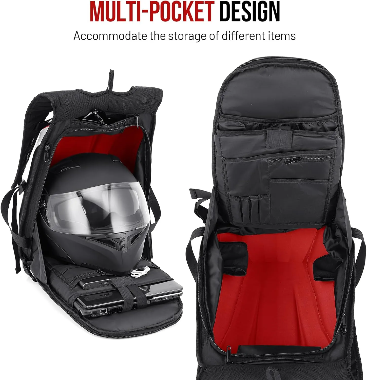 Motorcycle Backpack for Men, Waterproof Helmet Backpack Hard Shell 35L Large Capacity with Expandable Storage and Rain Cover, Gray