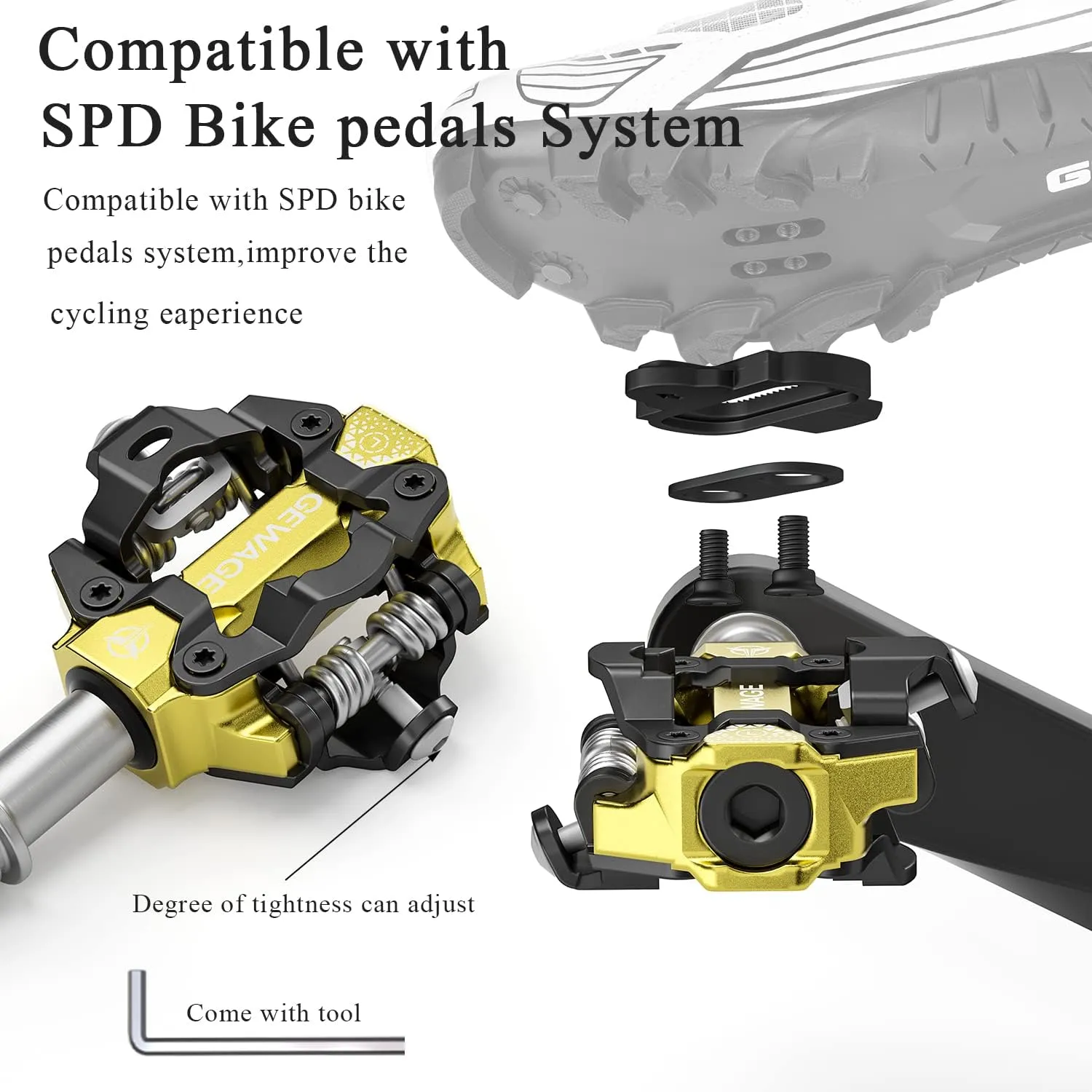 Mountain Bike Pedals -Clipless Pedals with Cleats -Lightweight Clipless Pedals for BMX Spin Exercise Peloton Trekking Bike