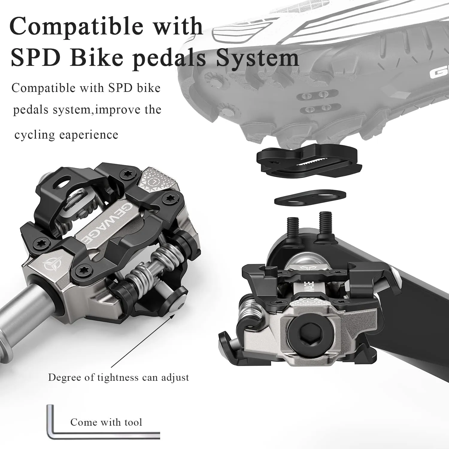 Mountain Bike Pedals -Clipless Pedals with Cleats -Lightweight Clipless Pedals for BMX Spin Exercise Peloton Trekking Bike