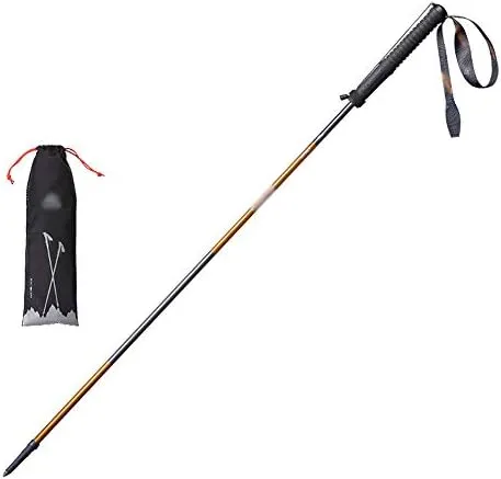 Mountaineering Pole Folding Outdoor Carbon Pole Aluminum Alloy Straight Handle,Four-Section Carbon Ultralight Outdoor Off-Road Equipment