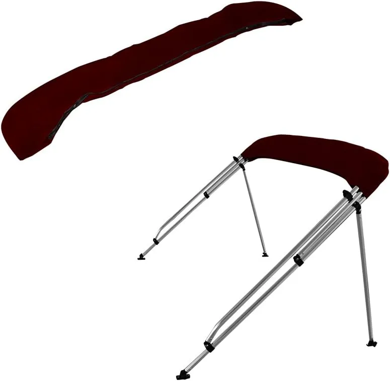 MSC 3 Bow 4 Bow Bimini Top Boat Cover,600D Solution Dyed Polyester,2 Support Poles& 4 Adjustable Straps Included