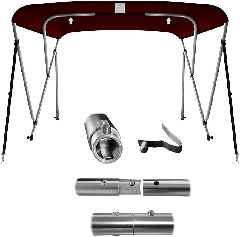 MSC 3 Bow 4 Bow Bimini Top Boat Cover,600D Solution Dyed Polyester,2 Support Poles& 4 Adjustable Straps Included