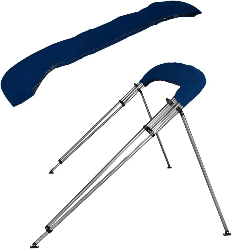 MSC 3 Bow 4 Bow Bimini Top Boat Cover,600D Solution Dyed Polyester,2 Support Poles& 4 Adjustable Straps Included