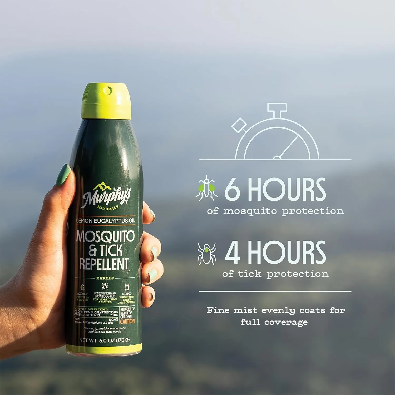 Murphy's Naturals Mosquito & Tick Bug Repellent Spray, Oil of Lemon Eucalyptus for Skin   Outdoor Gear, DEET-Free, 6 Ounce Mist, 2-Pack