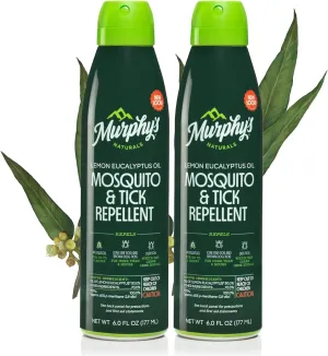 Murphy's Naturals Mosquito & Tick Bug Repellent Spray, Oil of Lemon Eucalyptus for Skin   Outdoor Gear, DEET-Free, 6 Ounce Mist, 2-Pack