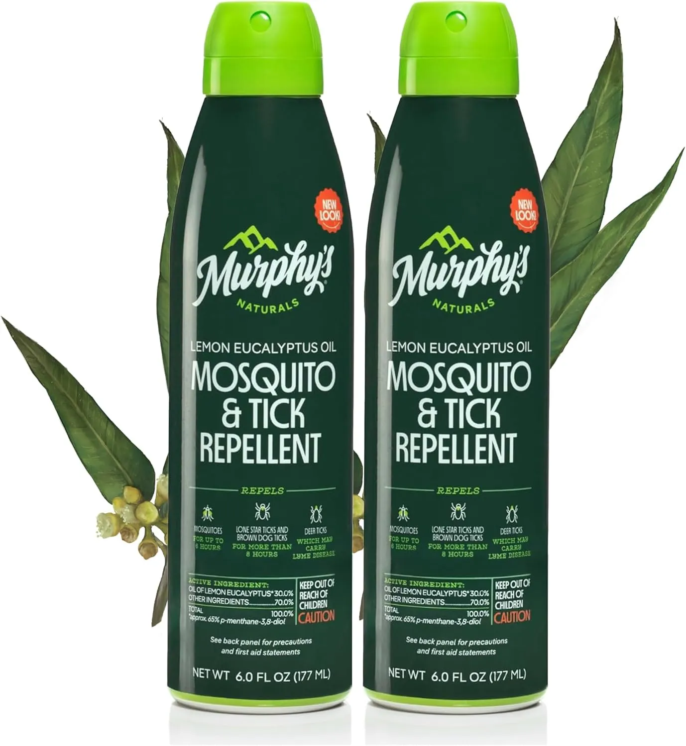 Murphy's Naturals Mosquito & Tick Bug Repellent Spray, Oil of Lemon Eucalyptus for Skin   Outdoor Gear, DEET-Free, 6 Ounce Mist, 2-Pack