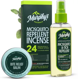 Murphy's Naturals Mosquito Repellent Incense Sticks 24-Pack   Bite Relief Balm 0.75 Tin   Mosquito & Tick Repellent Spray 4oz Bundle, DEET-Free