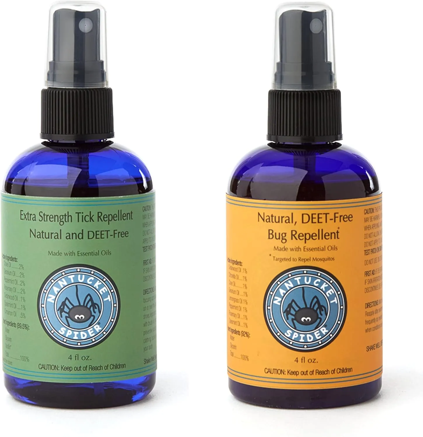 Nantucket Spider 2 Pack | 4 oz Extra Strength Natural Tick Repellent and 4 oz The Original Bug Repellent for People | Travel Size | Made in The USA