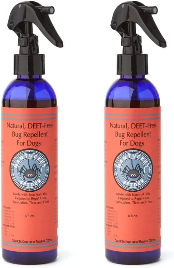 Nantucket Spider 2 Pack | 8 oz Bug Repellent for Dogs | Extra Strength Tick Repellent Spray and Natural Insect Repellent for Dogs| DEET Free with Organic Essential Oils | Repels Ticks and Mosquitoes