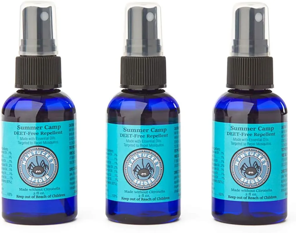 Nantucket Spider Summer Camp Bug Repellent Spray | Natural, DEET Free with Organic Essential Oils | Repels Mosquitoes and Biting Flies | Perfect for Kids | Travel Size – 2 fl oz | Pack of 3