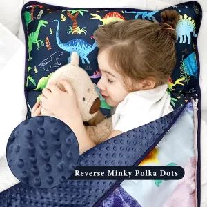 Nap Mat for Toddler Boys, Kids Sleeping Bag with Removable Pillows and Thicken Blanket, Baby Slumber Bags for Preschool, Kindergarten, Sleepovers Travel and Camping, Dinosaur 23x55inches