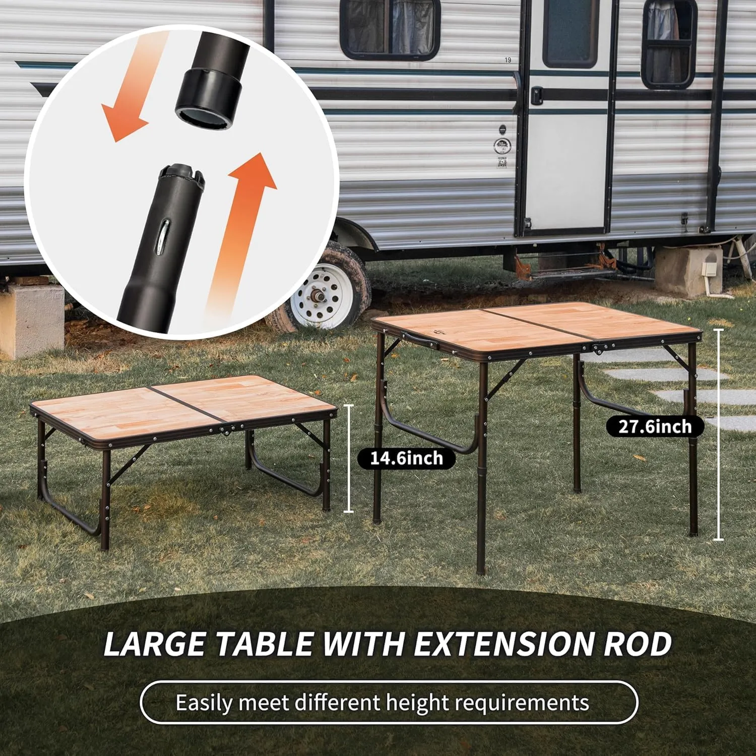 Naturehike Camping Folding Table, Small Portable Camping Side Tables with Adjustable Legs, Folding Beach Table with Carry Bag for Outdoor Camping, Cooking, BBQ, Travel - Wood