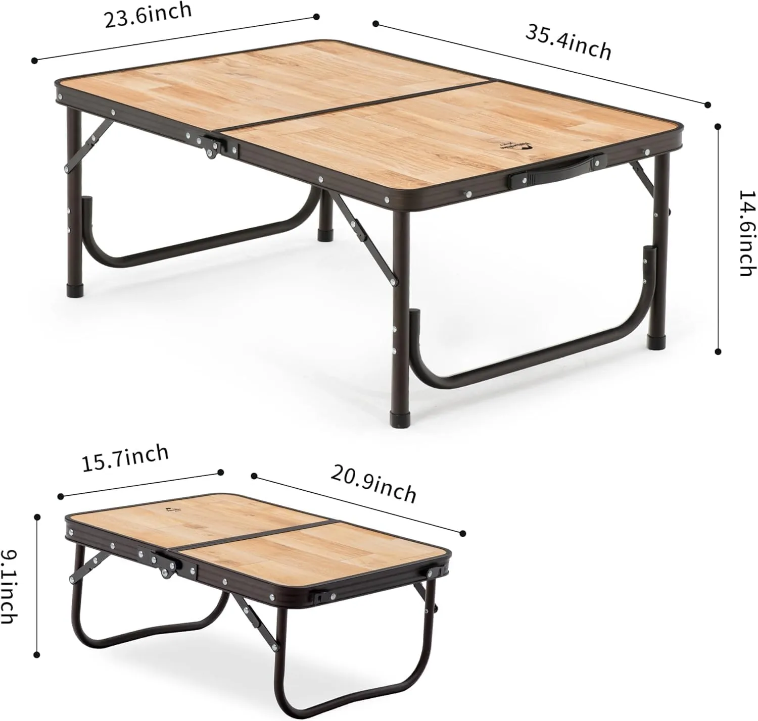 Naturehike Camping Folding Table, Small Portable Camping Side Tables with Adjustable Legs, Folding Beach Table with Carry Bag for Outdoor Camping, Cooking, BBQ, Travel - Wood
