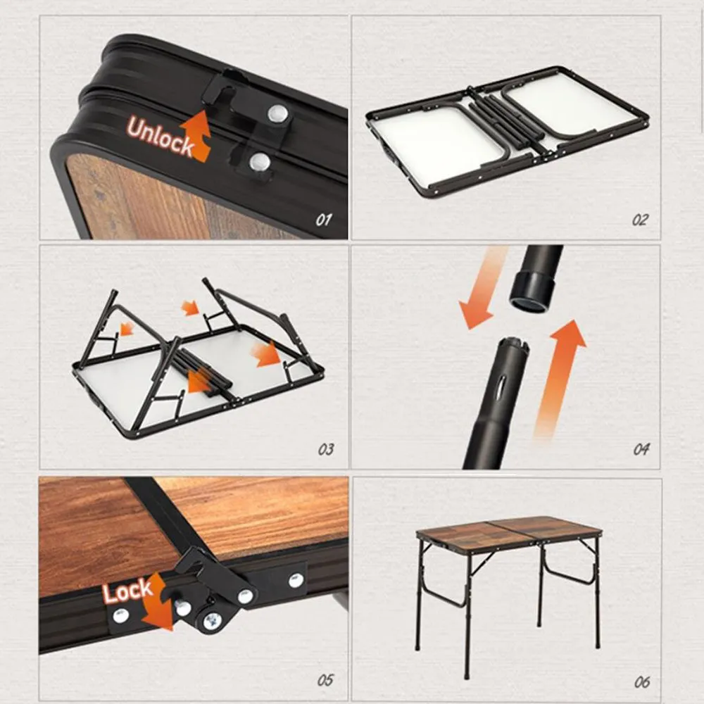 Naturehike Ultralight Foldable Table Aluminum BBQ Camping Furniture Folding Desk Small - Wood Grain