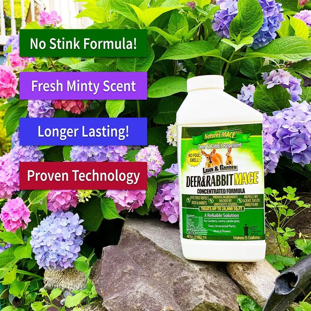 Nature’s MACE Deer & Rabbit Repellent 1 Gallon Concentrate, Deer Deterrent Spray for Plants, Lawns, Flowers, & Gardens, All-Season Protection, Protect Plants Fast