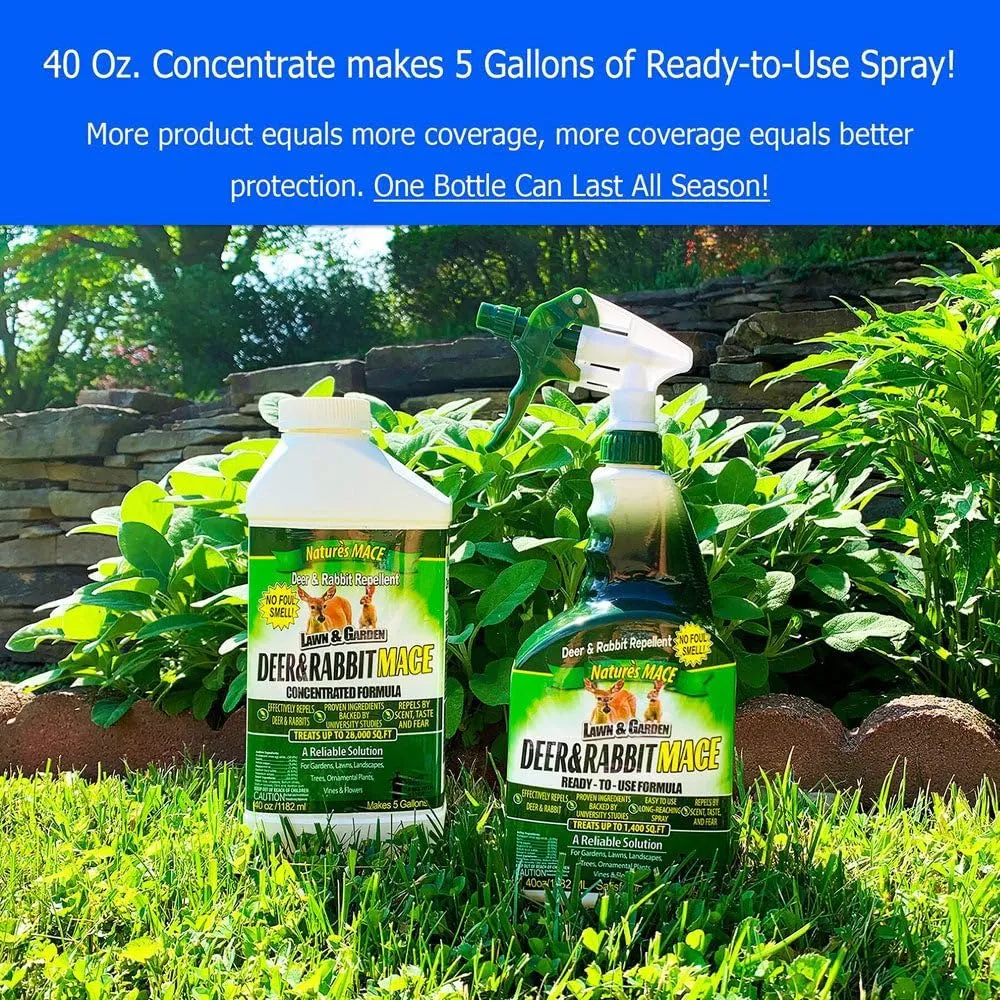 Nature’s MACE Deer & Rabbit Repellent 1 Gallon Concentrate, Deer Deterrent Spray for Plants, Lawns, Flowers, & Gardens, All-Season Protection, Protect Plants Fast