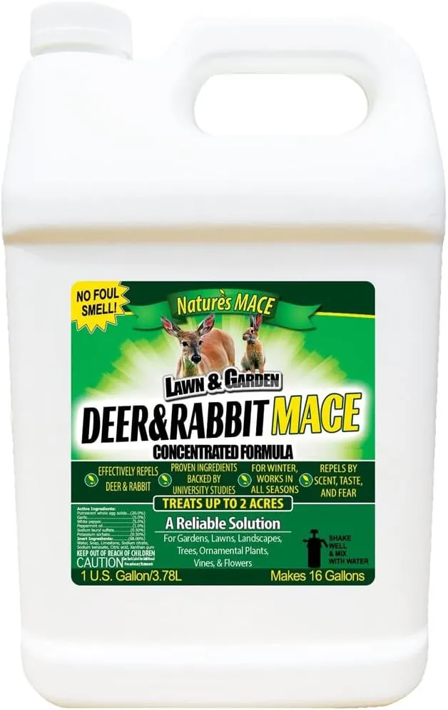 Nature’s MACE Deer & Rabbit Repellent 1 Gallon Concentrate, Deer Deterrent Spray for Plants, Lawns, Flowers, & Gardens, All-Season Protection, Protect Plants Fast