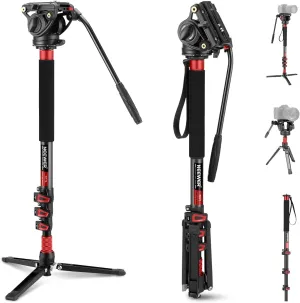 NEEWER 71.6" Pro Camera Monopod with Feet, Carbon Fiber Telescopic Video Monopod with QR Plate Compatible with DJI RS Gimbals, Removable Base for Camera Camcorder, Max Load 13.2lb/6Kg, TP71