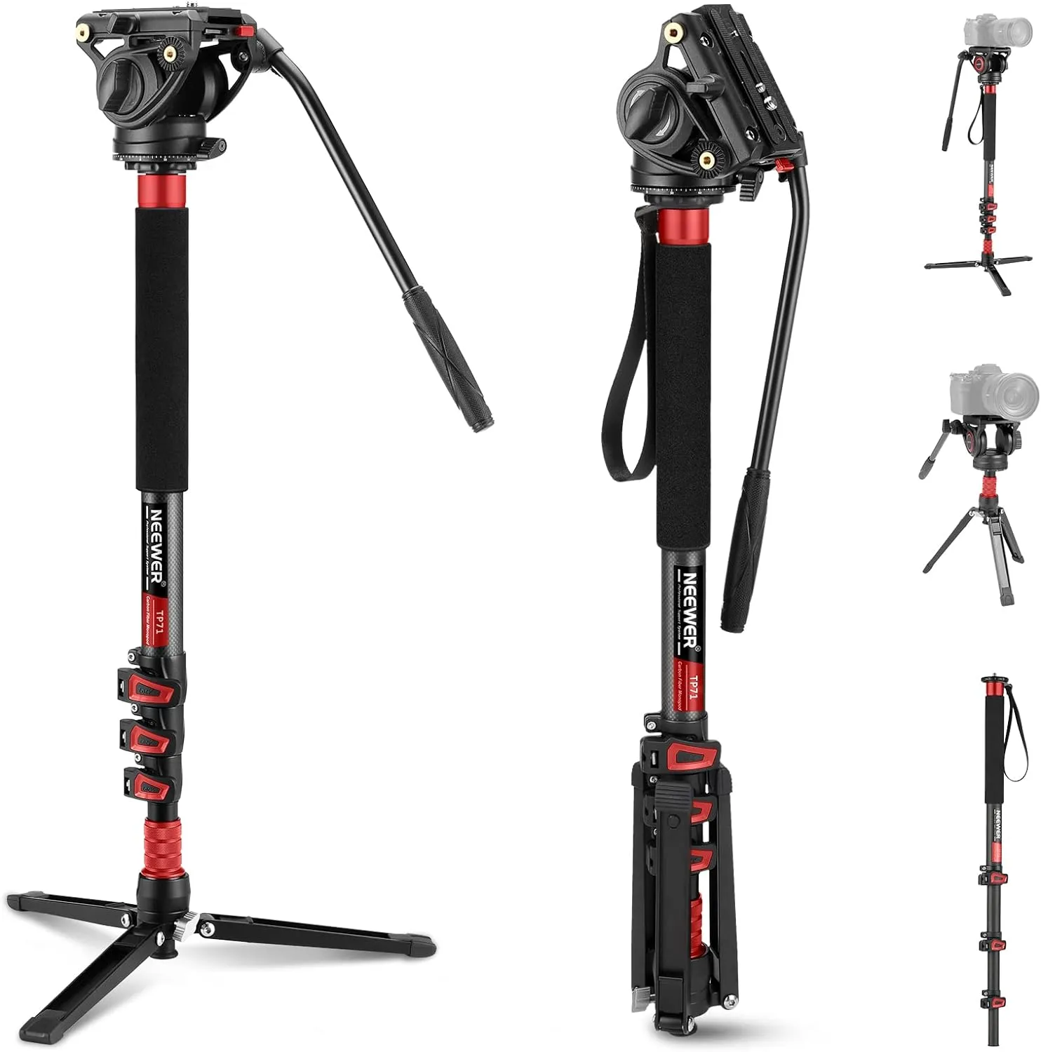 NEEWER 71.6" Pro Camera Monopod with Feet, Carbon Fiber Telescopic Video Monopod with QR Plate Compatible with DJI RS Gimbals, Removable Base for Camera Camcorder, Max Load 13.2lb/6Kg, TP71