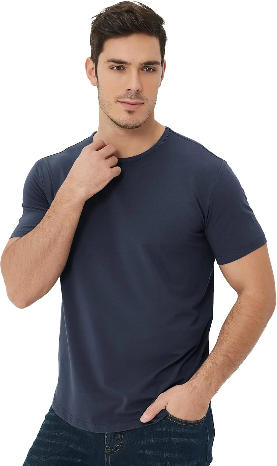 netdraw Men's Ultra Soft Bamboo Viscose T-Shirt Curve Hem Lightweight Cooling Short/Long Sleeve Casual Basic Tee Shirt