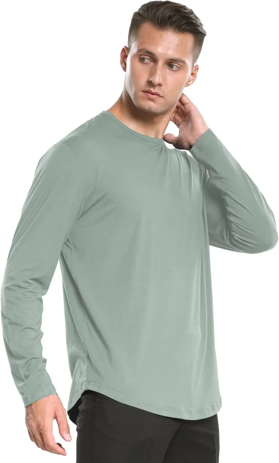 netdraw Men's Ultra Soft Bamboo Viscose T-Shirt Curve Hem Lightweight Cooling Short/Long Sleeve Casual Basic Tee Shirt