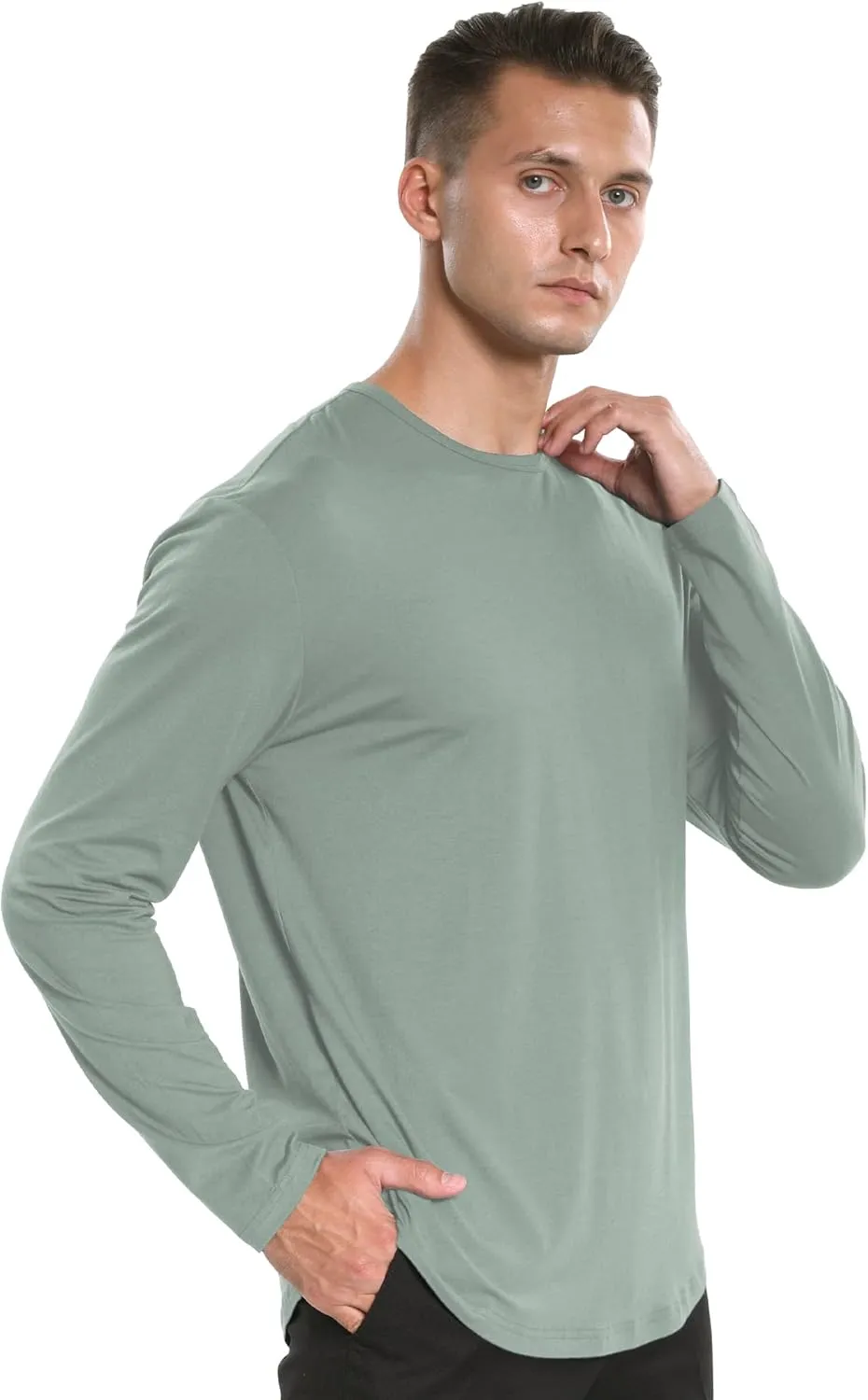 netdraw Men's Ultra Soft Bamboo Viscose T-Shirt Curve Hem Lightweight Cooling Short/Long Sleeve Casual Basic Tee Shirt
