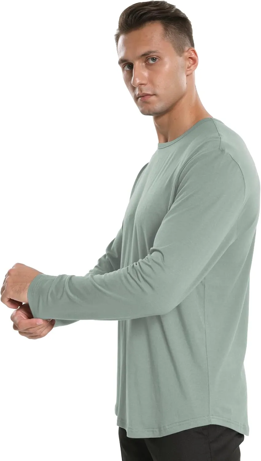 netdraw Men's Ultra Soft Bamboo Viscose T-Shirt Curve Hem Lightweight Cooling Short/Long Sleeve Casual Basic Tee Shirt