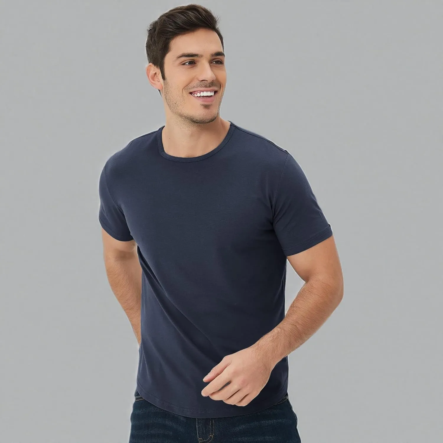 netdraw Men's Ultra Soft Bamboo Viscose T-Shirt Curve Hem Lightweight Cooling Short/Long Sleeve Casual Basic Tee Shirt