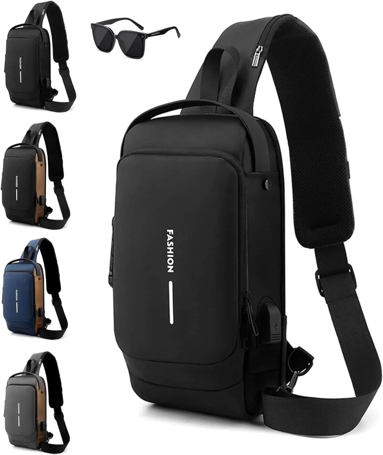 New Carbon Fiber Streamline Anti-Theft Sling Bag,Sling Backpack USB Waterproof Chest Daypack for Travel,Gym,Commutes