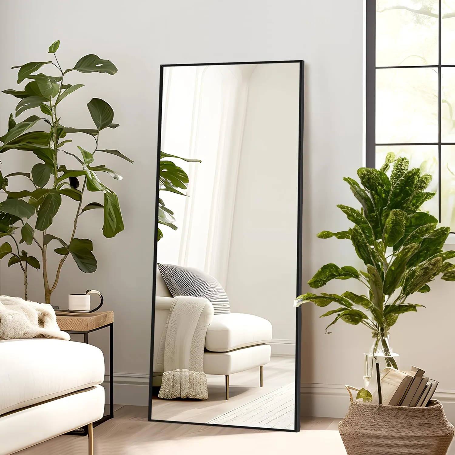 NicBex Full Length Mirror with Stand, 56"x19" Aluminum Alloy Frame Floor Mirror, Black, Shatter-Proof Glass - Free Standing, Leaning Against Wall or Wall-Mounted, for Bedroom Living Room Dressing Room