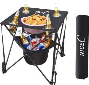 Nice C 4 ft Folding Ice Table with Drain and Matching Skirt   Camping Table with Cooler, Ultralight Compact with Carry Bag