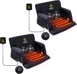 Nice C Heated Massage Stadium Seats, Floor Chair, Bleacher Chairs, Reclining Waterproof Cushion, Foldable, Thick Padding, with Shoulder Straps & Side Pockets