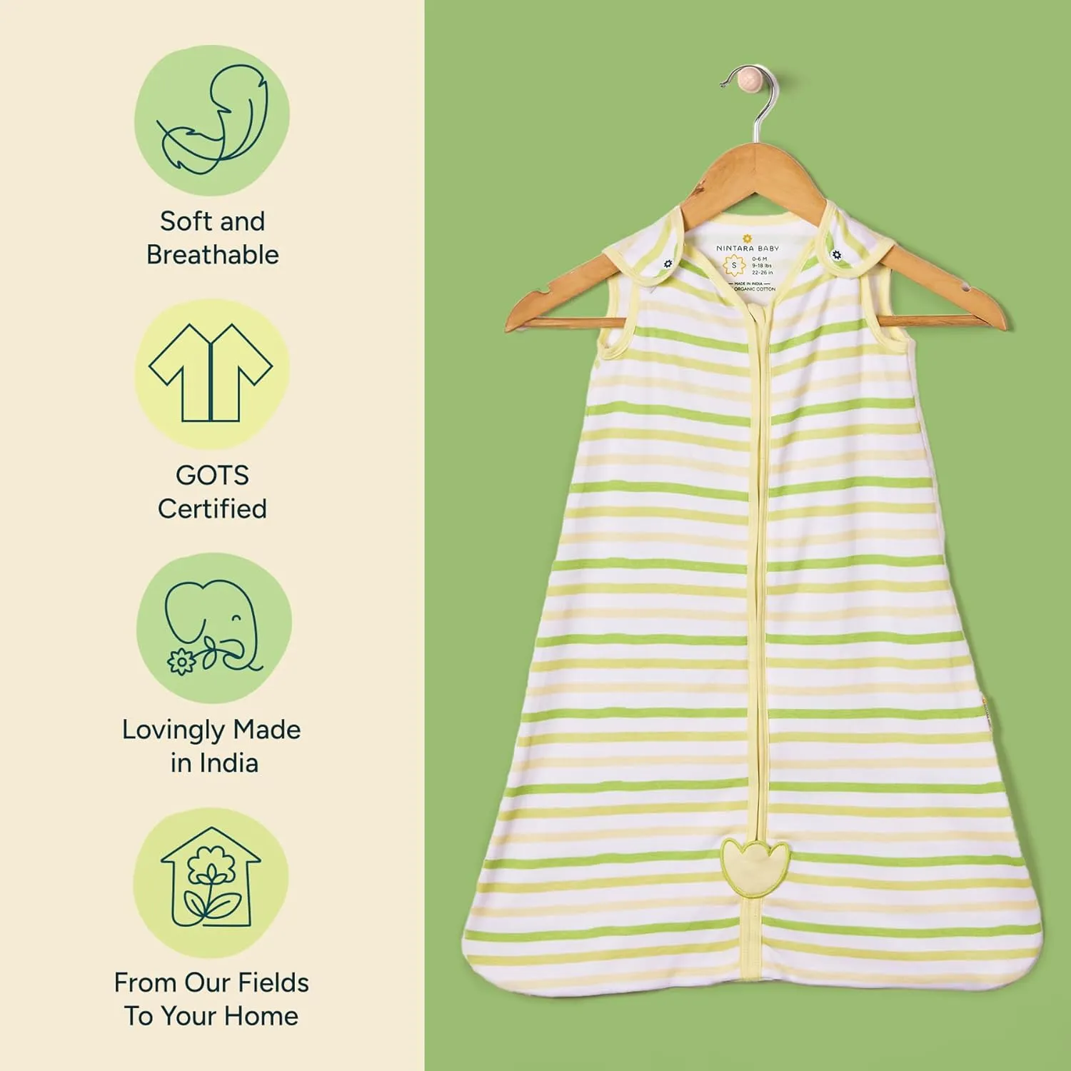 Nintara Baby 0.5 TOG Sleep Sack - Premium Organic Cotton, Lightweight Wearable Blanket for Newborns, Infants & Toddlers (0-24 Months), Unisex Baby Sleeping Bag, Gifts for Babies