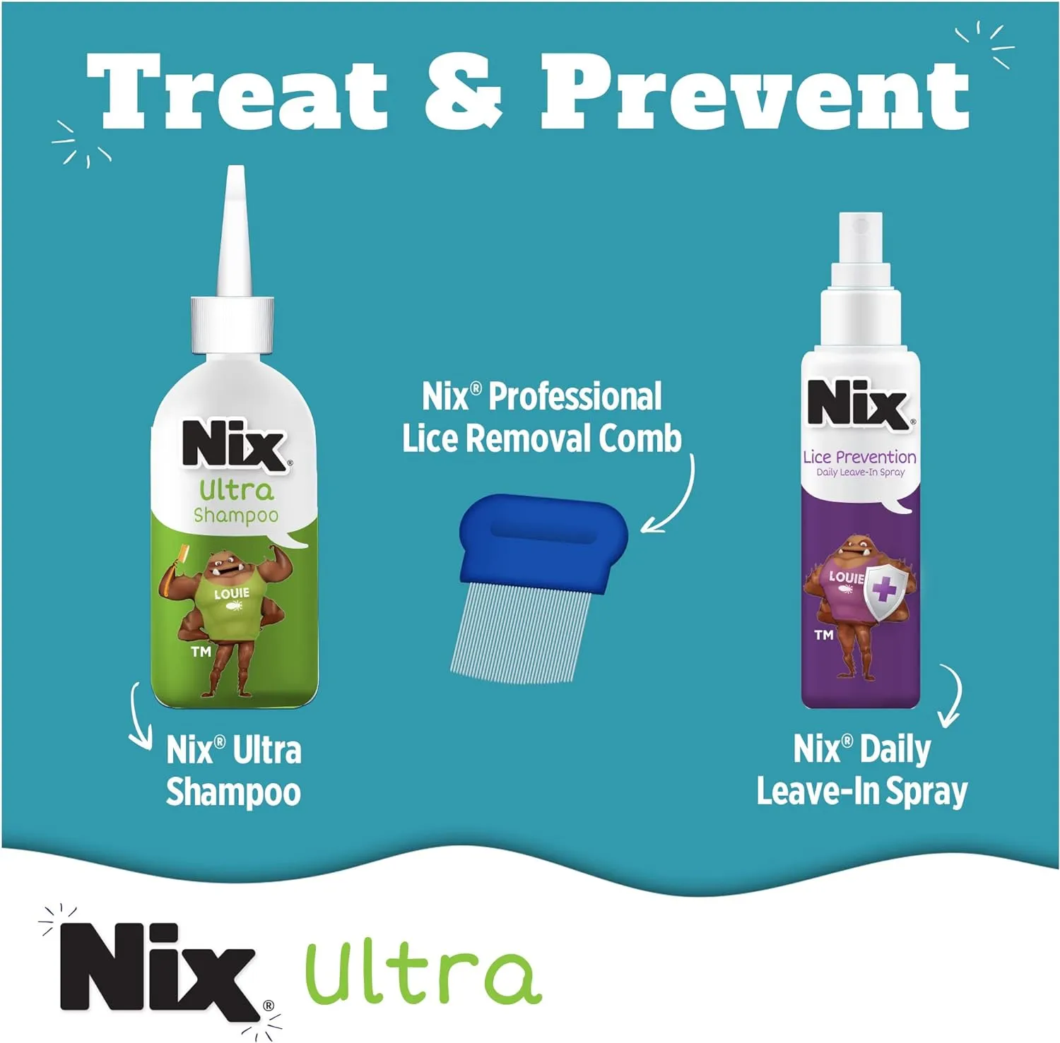 Nix Lice Treatment & Prevention Kit, All-in-One Shampoo, 4 fl oz, with Lice Removal Comb and Lice Prevention Daily Leave-in Spray, 6 fl oz
