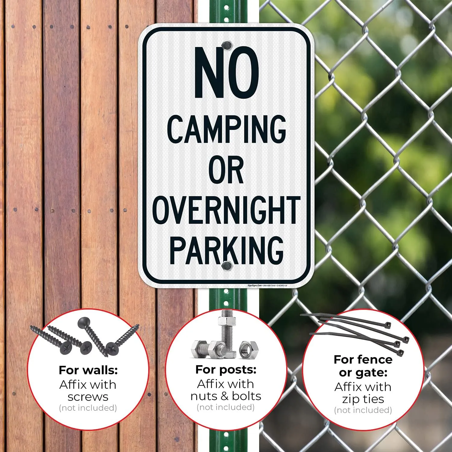 No Camping Or Overnight Parking Sign, 12x18 Inches, 3M EGP Reflective .063 Aluminum, Fade Resistant, Made in USA