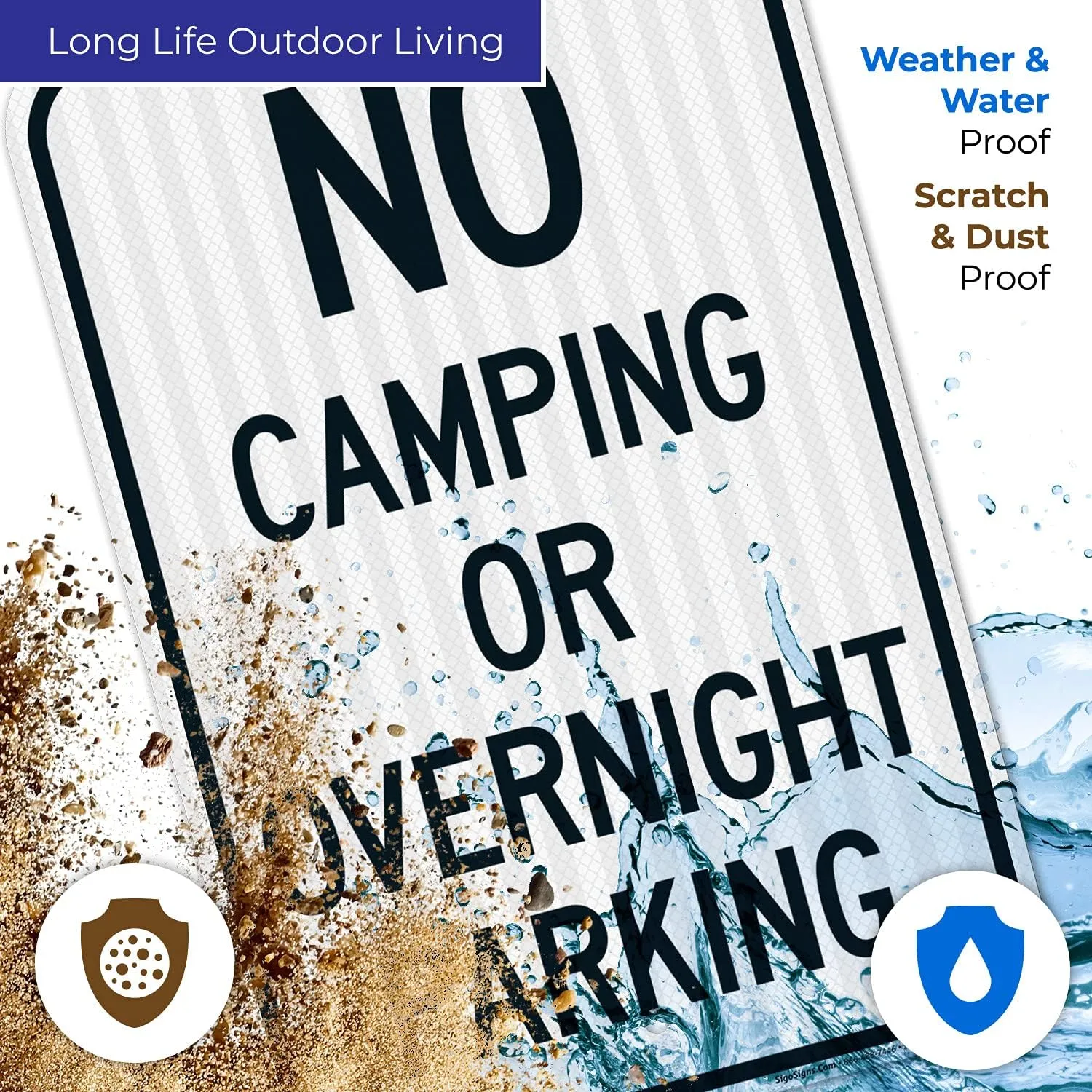 No Camping Or Overnight Parking Sign, 12x18 Inches, 3M EGP Reflective .063 Aluminum, Fade Resistant, Made in USA