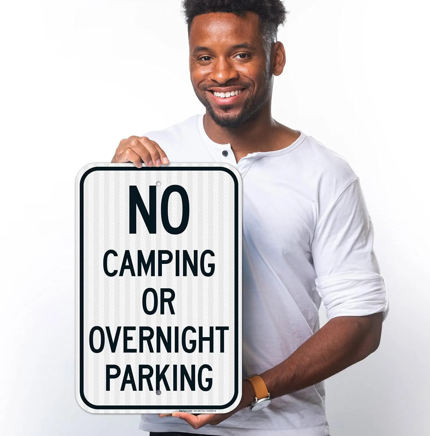 No Camping Or Overnight Parking Sign, 12x18 Inches, 3M EGP Reflective .063 Aluminum, Fade Resistant, Made in USA