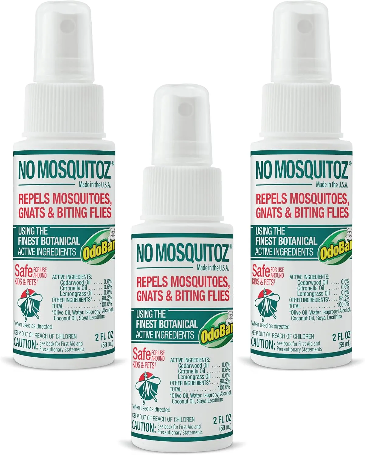 No Mosquitoz Botanical Bug Repellent, Effective for Gnat, Mosquito, and Biting Flies, Hand-Crafted and DEET-Free, Non-Greasy Formula, 2 Ounce Spray Bottle, 3-Pack