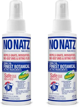No Natz Botanical Bug Repellant, Effective for Gnat, Mosquito, and Biting Flies, Hand-Crafted and DEET-Free, Non-Greasy Formula, 4 Ounce Spray Bottle, 2-Pack