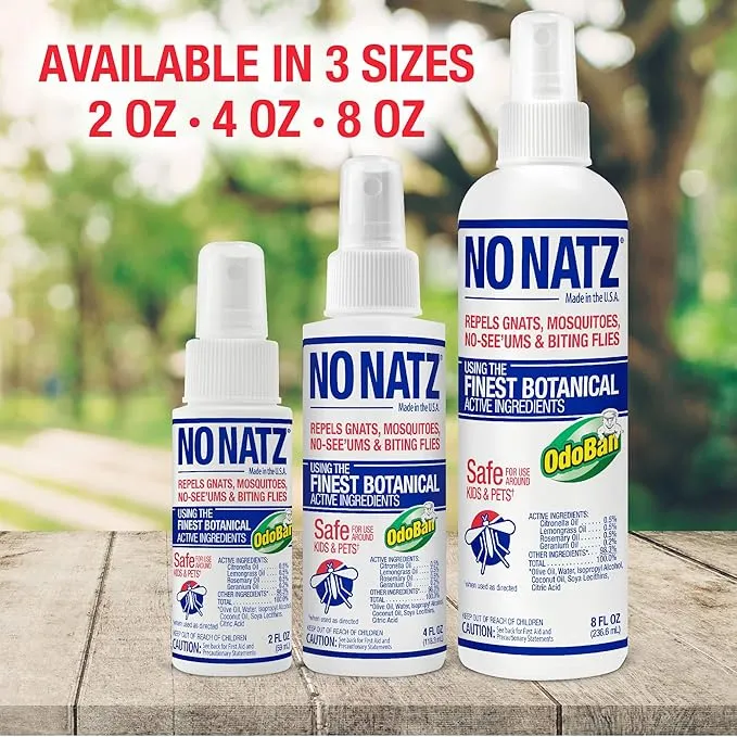 No Natz Botanical Bug Repellant, Effective for Gnat, Mosquito, and Biting Flies, Hand-Crafted and DEET-Free, Non-Greasy Formula, 8 Ounce Spray Bottle