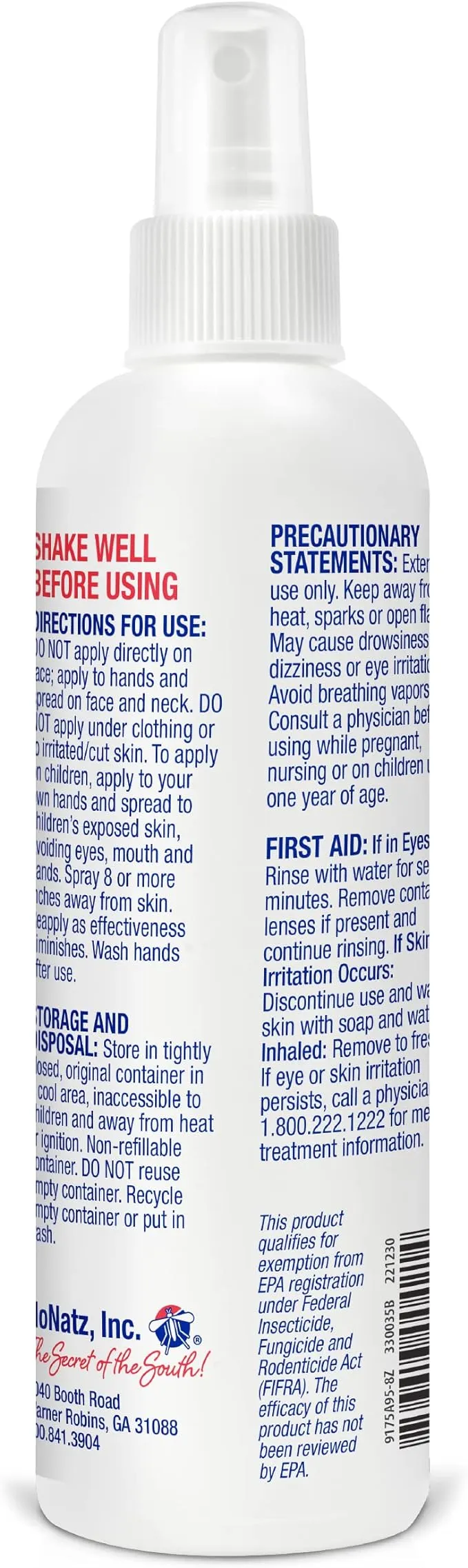 No Natz Botanical Bug Repellant, Effective for Gnat, Mosquito, and Biting Flies, Hand-Crafted and DEET-Free, Non-Greasy Formula, 8 Ounce Spray Bottle