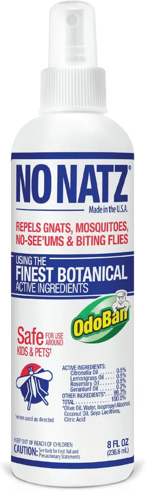 No Natz Botanical Bug Repellant, Effective for Gnat, Mosquito, and Biting Flies, Hand-Crafted and DEET-Free, Non-Greasy Formula, 8 Ounce Spray Bottle