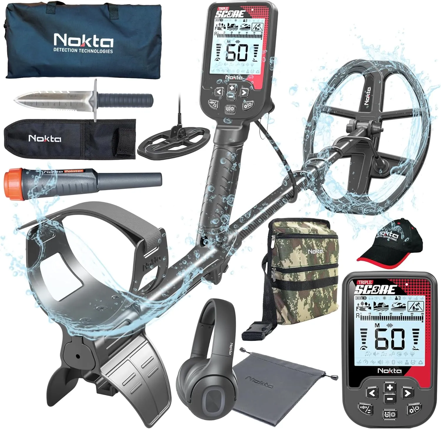 Nokta Triple Score PRO Pack Metal Detector Kit Seasoned Hunter Pack (Pointer,Digger,Carrying Case,Cap) Professional Set for Adults Waterproof Multi-Frequency Detectors for Treasure Hunting