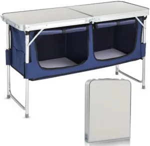 NOLLAM Folding Camping Table with Storage Aluminum Composite Desktop & Adjustable Legs Portable and Lightweight Table Outdoor Kitchen Table Camping Table for Camp, Picnic, and Backyard, White