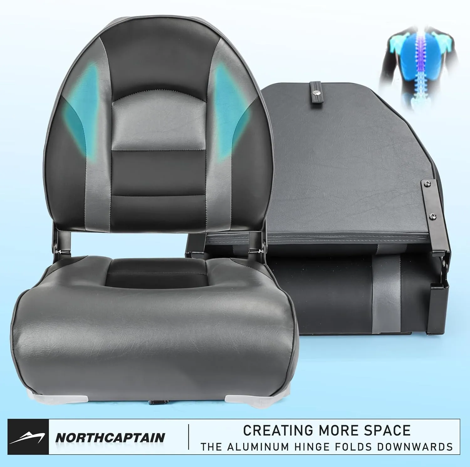 NORTHCAPTAIN Deluxe A Pair of Marine High Back Folding Fishing Boat Seat,Stainless Steel Screws Included