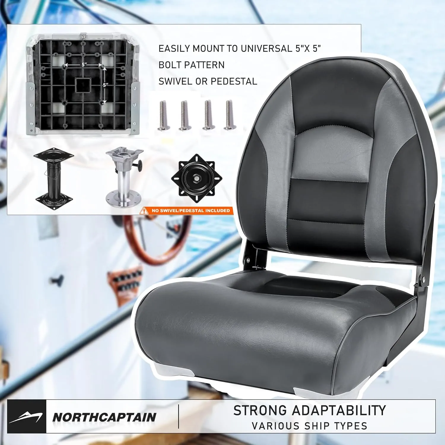 NORTHCAPTAIN Deluxe A Pair of Marine High Back Folding Fishing Boat Seat,Stainless Steel Screws Included