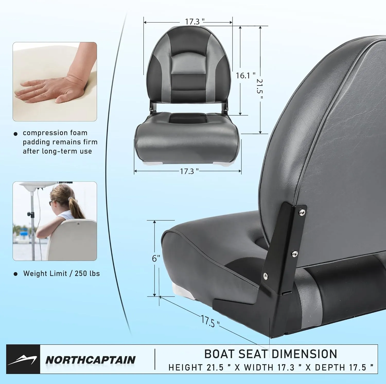 NORTHCAPTAIN Deluxe A Pair of Marine High Back Folding Fishing Boat Seat,Stainless Steel Screws Included