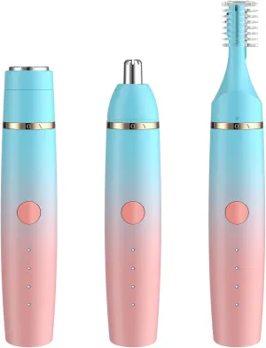Nose Hair Trimmer for Men and Women, Eyebrow Trimmer, Electric Shaver Razor 3 in 1, Portable, Waterproof and Rechargeable for Ears, Face, Legs (Blue Pink)